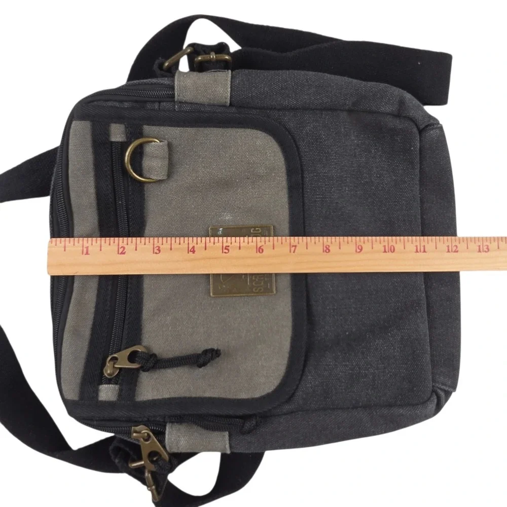 Scruffy Dog Trading Co Crossbody Small Messenger Bag Black Grey Canvas Rugged